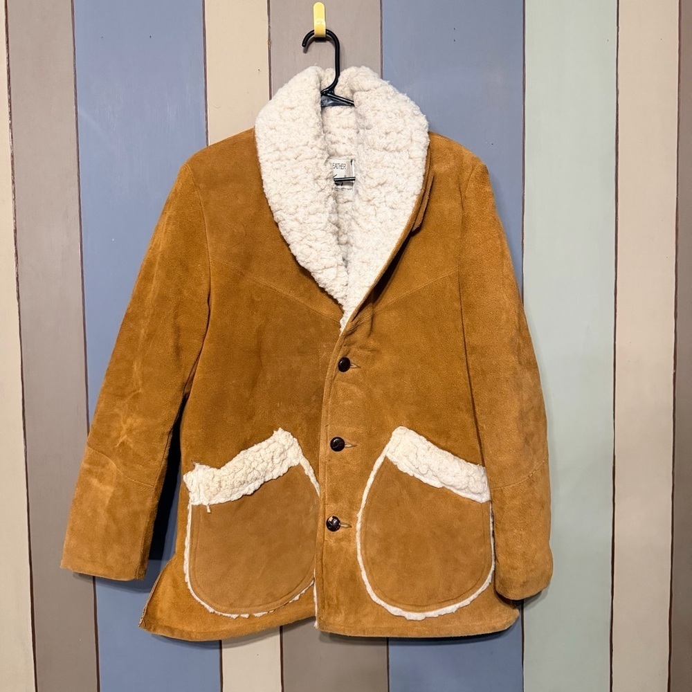 Vintage 1960s Jo O Kay Suede Leather Sherpa Lined Western Rancher Jacket 38